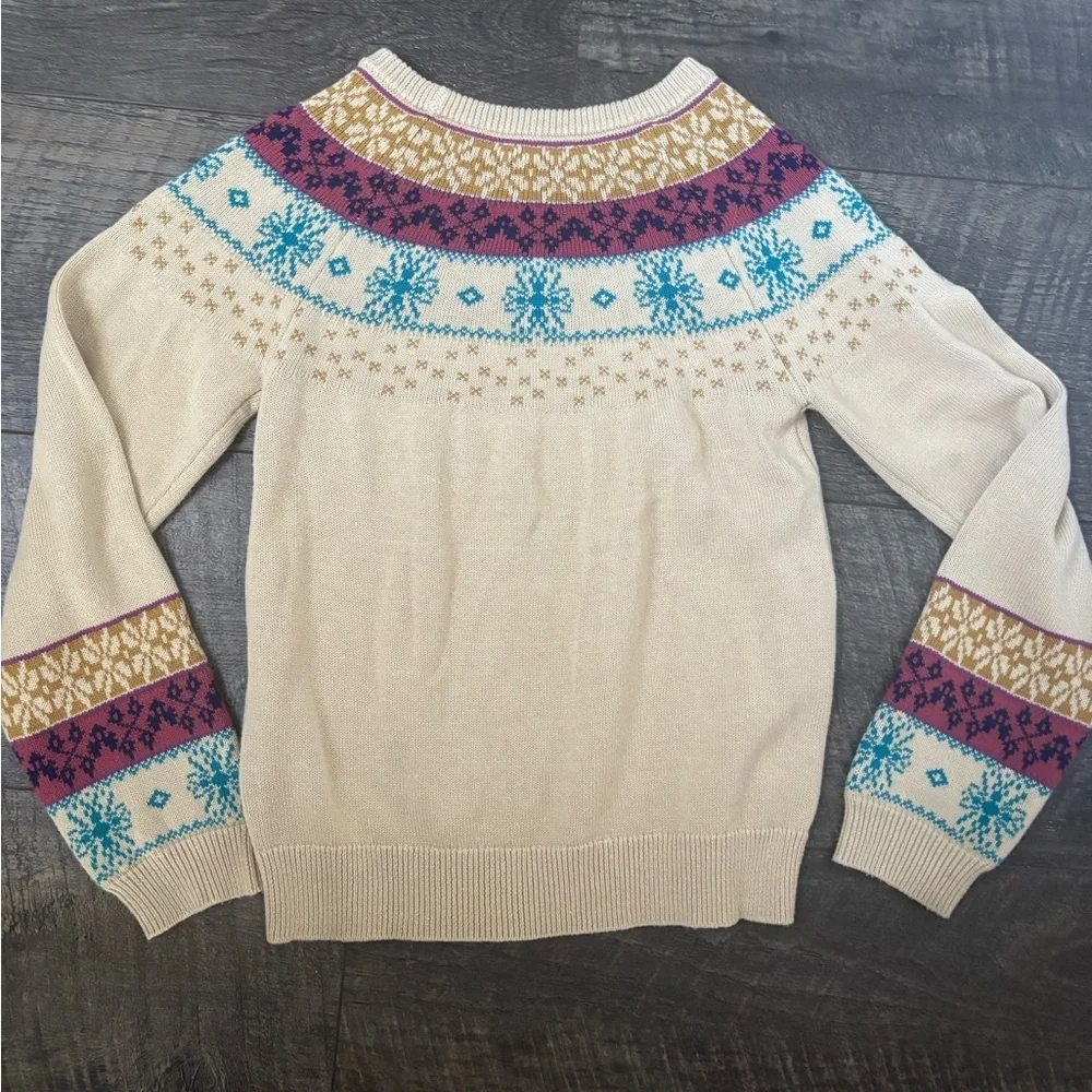 Disney Parks Frozen Faire Isles Beige Sweater with Multicolor Pattern